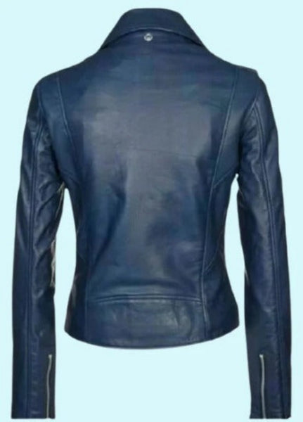 Noora Women's Classic Genuine Lambskin Real NAVY BLUE Leather BIKER Jacket | Motorcycle Biker Women's Jacket | Soft  Leather Biker Jacket | RTS60