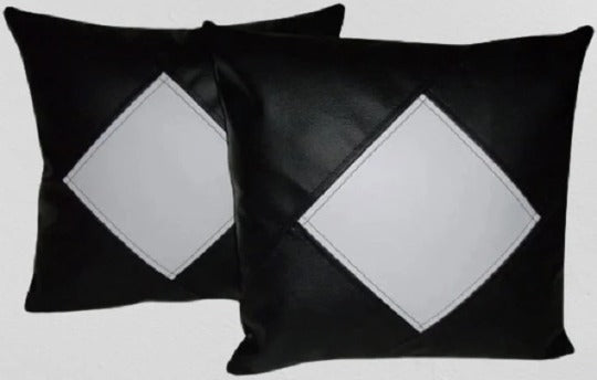 Noora Black & White Lambskin leather pillow cover | COLOR Block SQUARE Leather Cushion Cover | DIAMOND Shape Decorative Home Décor Bedroom | RTS58