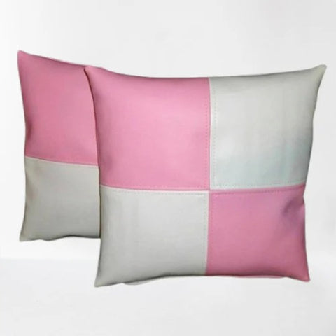 Noora Pink & White Throw Pillows Cover For Couch, COLOR BLOCK SQUARE Leather Cushion Cover Solid Color