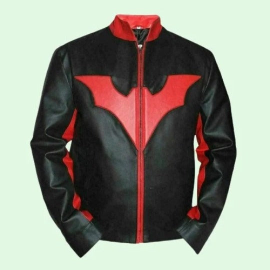 Noora BATMAN Black & Red Leather Jacket, Cosplay Bat Logo Motorcycle Jacket, Hollywood Movie Jacket