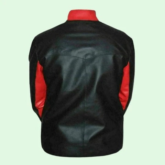 Noora BATMAN Black & Red Leather Jacket, Cosplay Bat Logo Motorcycle Jacket, Hollywood Movie Jacket