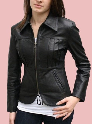 Noora Women's BLACK Leather Jacket With Long Sleeves| Western Leather Jacket | Stylish Party Wear  & Casual Jacket - RT63