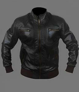 Noora Men's Lambskin Leather Black Bomber Jacket With Zipper & Pocket | Black Western style leather Jacket SU037