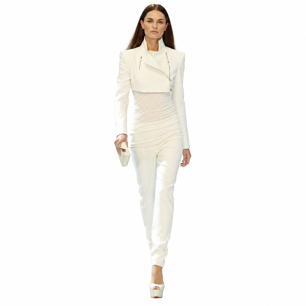 Noora New Womens Lambskin Leather Cropped White Jacket Modern Biker Stylesh QD308