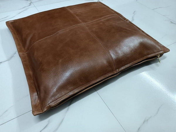 Antique Brown Distressed Square Leather Pillow Cover - Noora International