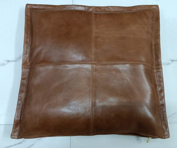 Antique Brown Distressed Square Leather Pillow Cover - Noora International