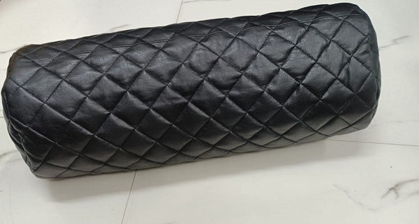 Black Quilted Diamond-Stitch Leather Bolster Cover - Noora International