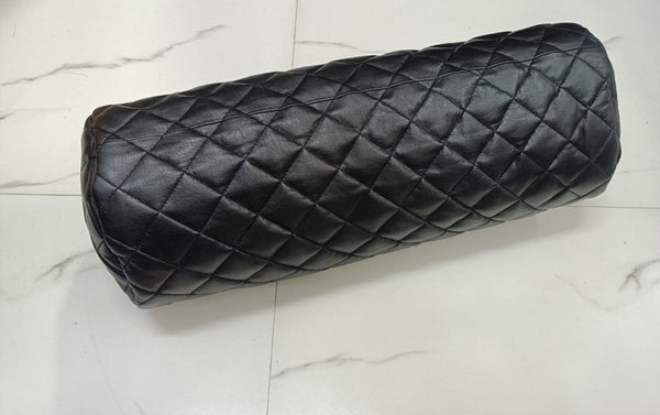 Black Quilted Diamond-Stitch Leather Bolster Cover - Noora International