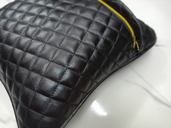 Black Quilted Diamond-Stitched Leather Cushion Cover - Noora International