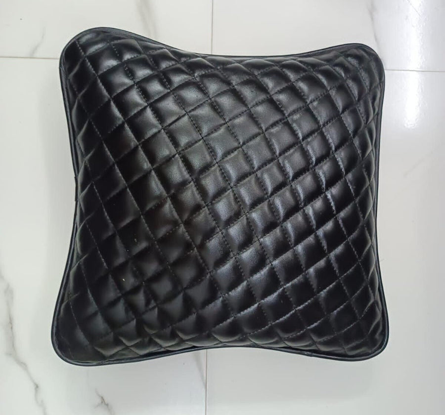 Black Quilted Diamond-Stitched Leather Cushion Cover - Noora International