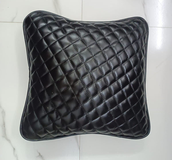 Black Quilted Diamond-Stitched Leather Cushion Cover - Noora International
