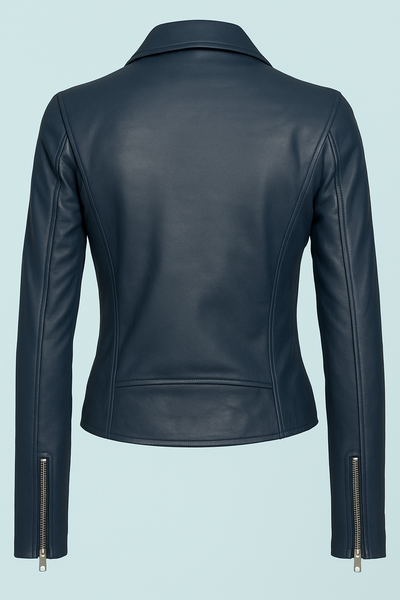 Noora Women's & Girls Real Lambskin NAVY BLUE Leather BIKER Jacket | Women Stylish Motorcycle Jacket