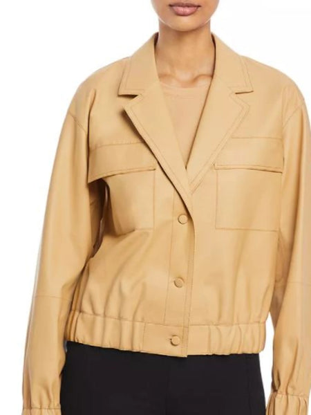 NOORA Glossy Light Tan Leather Jacket For Women / Lambskin Leather Jacket With Button Closure  YK0241 - standardized hero