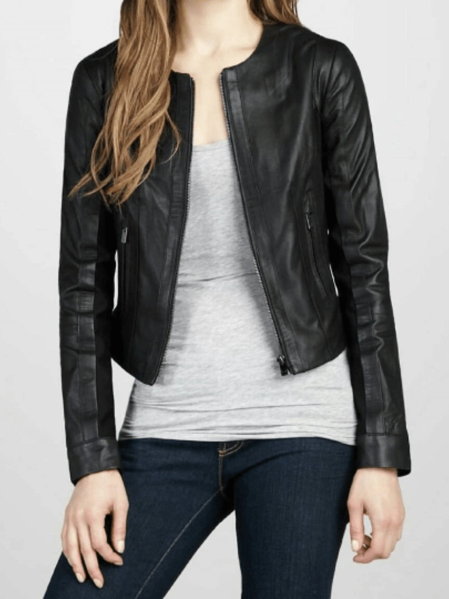 Women's Winter Jacket Motorcycle Jacket Authentic Lambskin leather Jacket Slim fit Black Colour
