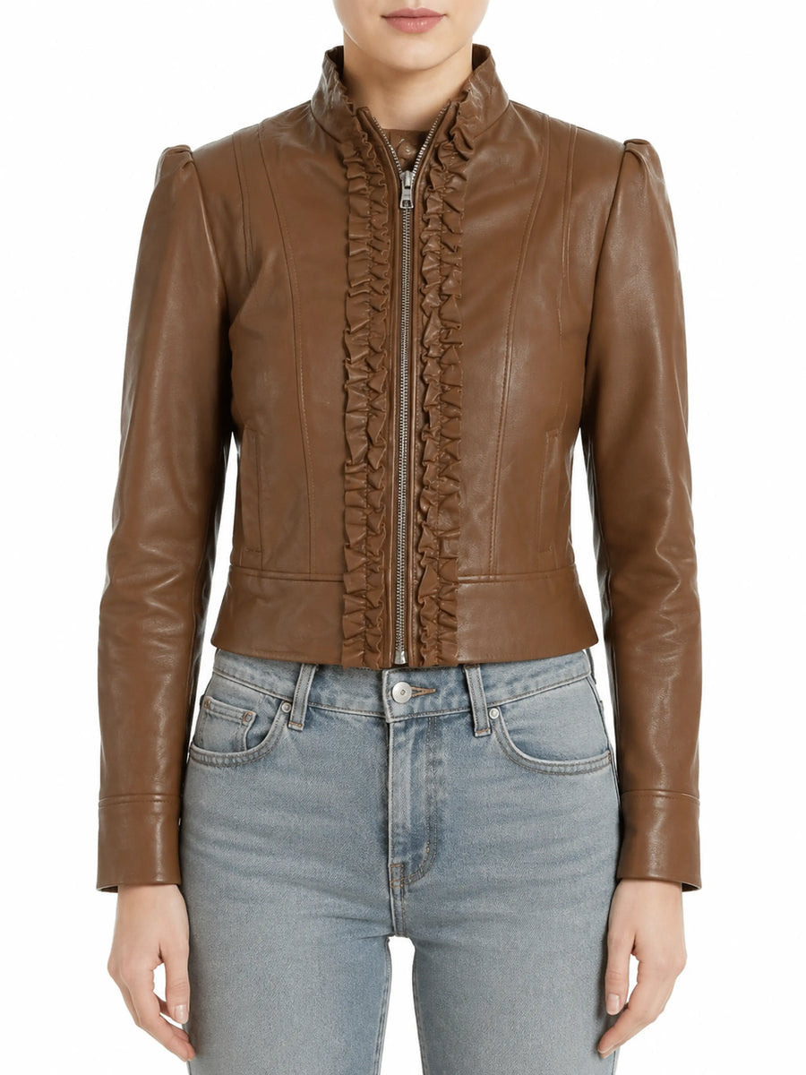 Ladies Lambskin Brown Leather Jacket, Stylish Party Wear Jacket & Designer Attractive Jacket