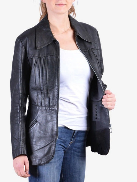 Noora New Ladies & Girls Lambskin Black Leather Jacket For Vintage Black Biker Jacket YK0240 — standardized studio hero