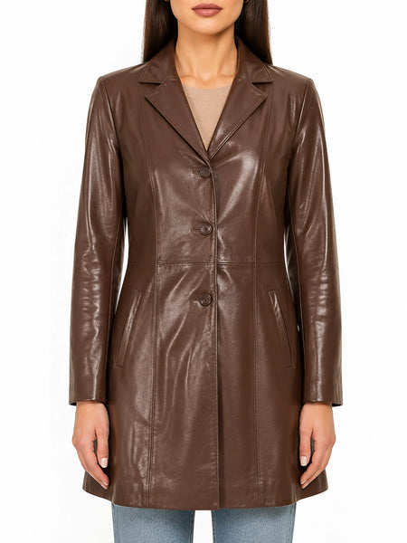 Noora Ladies 100% Real Lambskin Leather Shiny BLAZER Jacket For MEETINGS Brown Blazer Jacket YK29