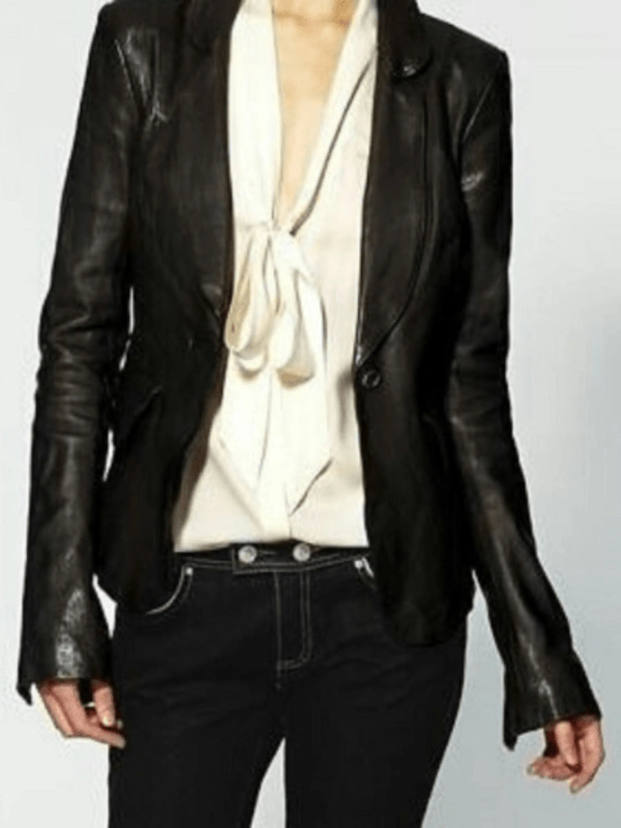 Ladies & Girls Lambskin Leather Blazer Jacket For Meetings Black Lambskin Leather Jacket