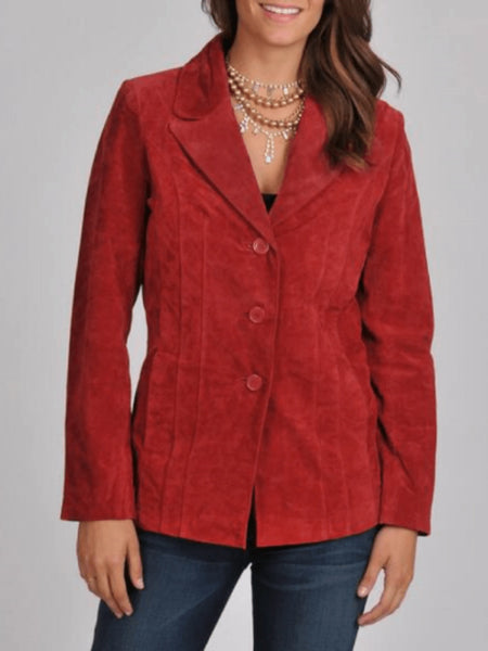NOORA Womens Genuine Lambskin Red Suede Blazer | Cherry Red Suede Slim Fit Formal Wear Blazer YK071 — standardized studio hero