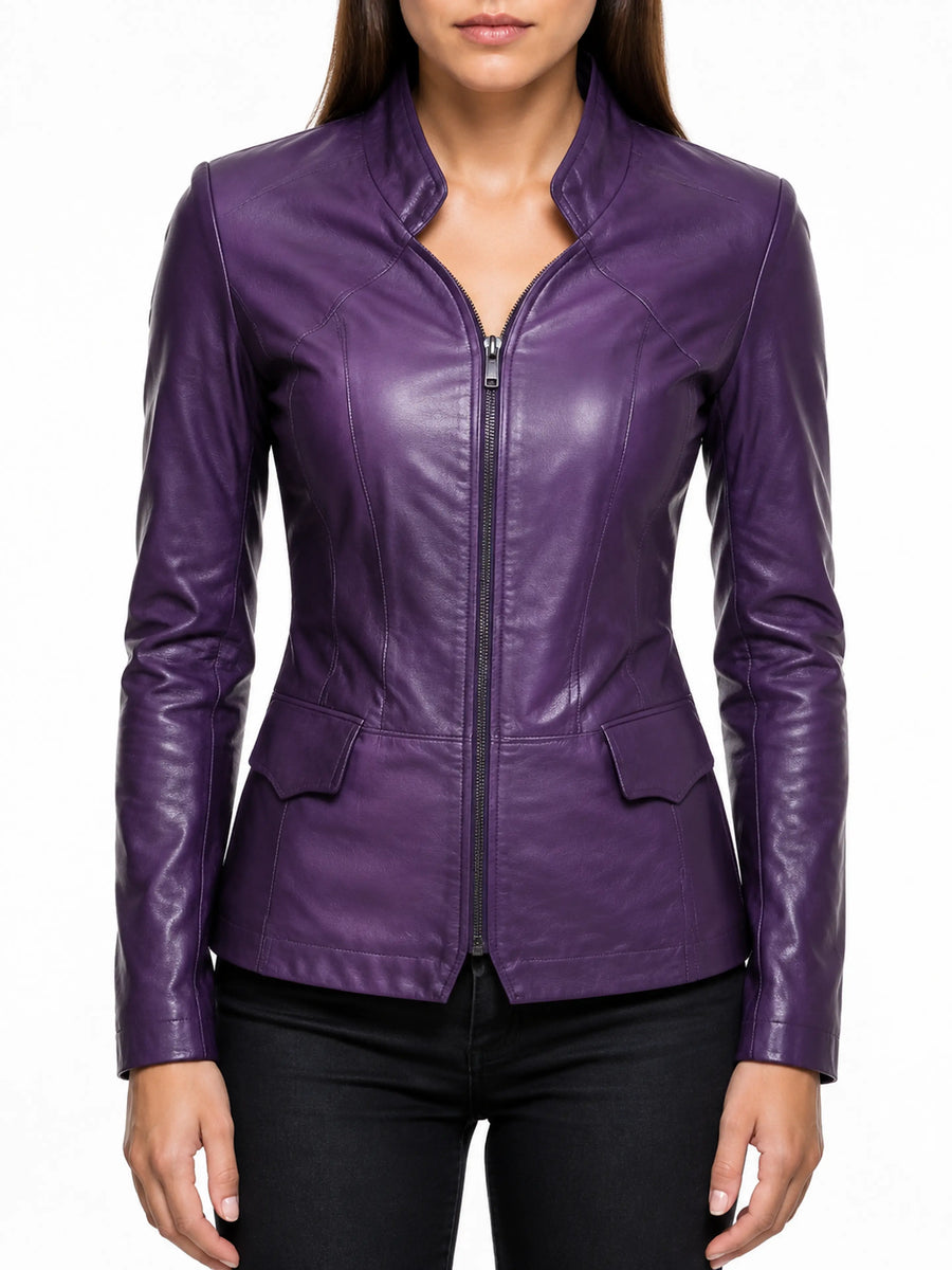 Vintage Womens lambskin Purple Leather Jacket, Motorcycle Biker Jacket