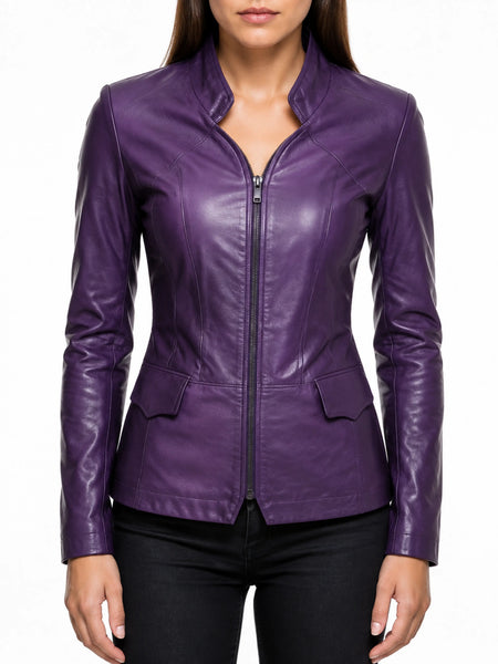 Vintage Womens lambskin Purple Leather Jacket, Motorcycle Biker Jacket