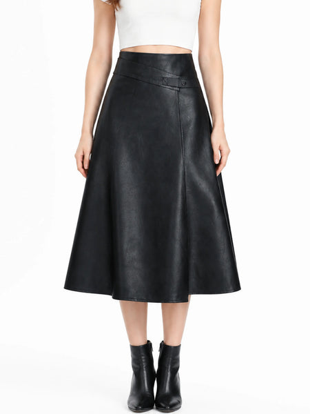 Noora New Womens Black Lambskin Leather Skirt | Designer Black Casual  Leather Skirt | Black A Line Leather  Skirt SU0111 — belly-to-toes white-studio product hero