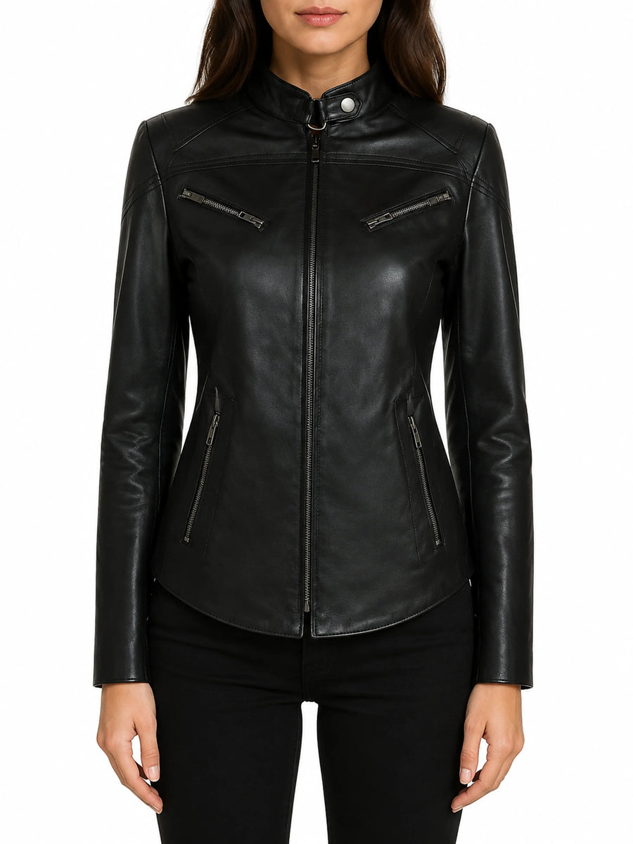 Women's & Girls Leather jacket, Ladies Black Leather Biker Jacket, Casual Slim Fit Jacket, Glossy