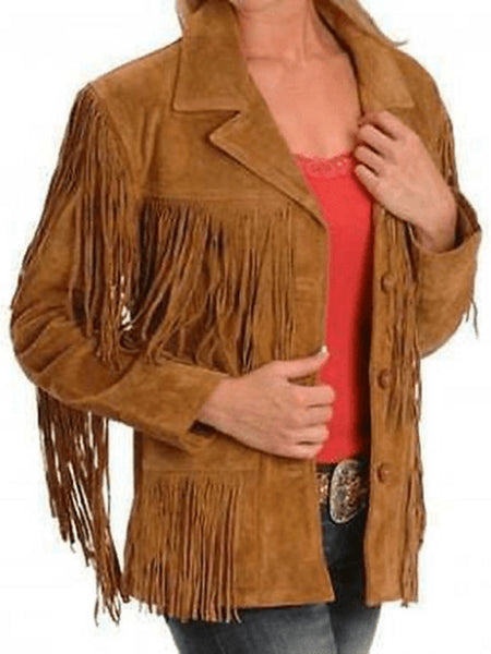 NOORA New Ladies Brown Suede Leather Western Women Fringe Jacket motorcycle jacket YK043 — standardized studio hero