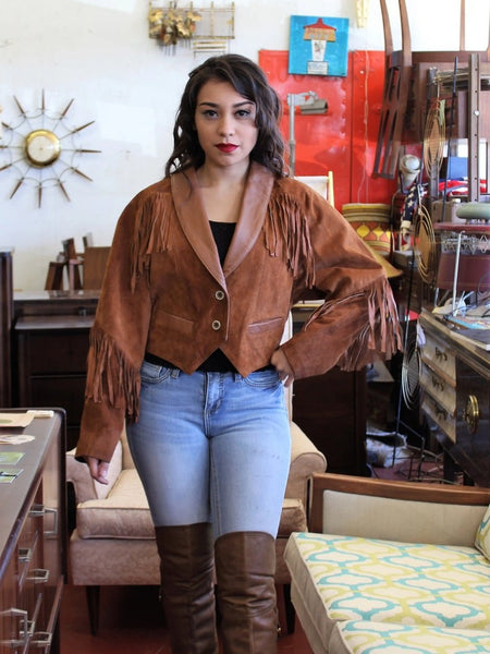 Noora Womens Brown Lambskin Suede Leather Fringe Jacket | Tan Brown Biker Fringe Jacket | Suede Fringe Jacket — standardized studio hero