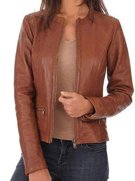 Noora Women's Real Leather Jacket, Brown Ladies Biker Jacket, Custom Made Oversize Jacket, Gift for Her — standardized studio hero