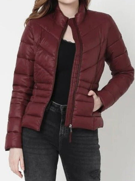 Noora Womens Puffer Leather Jacket | MAROON Leather Oversized Puffer Jacket | HANDMADE Leather Puffy Jacket | Casual QUILTED Leather Jacket | RTS06 — standardized studio hero