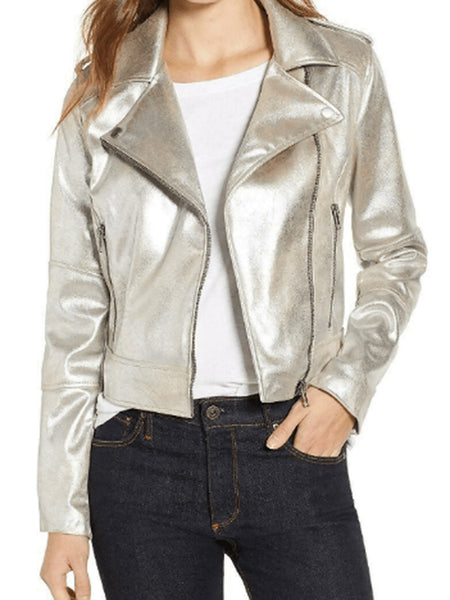 NOORA Women Sparkle Silver Leather Jacket | lambskin leather biker jacket | Shiny Metallic Silver Jackets YK041 — standardized hero