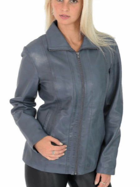 NOORA Womens Lambskin Nicole Blue Leather Biker Jacket With Zipper & Pocket | Gift For Her | ST064 — standardized studio hero