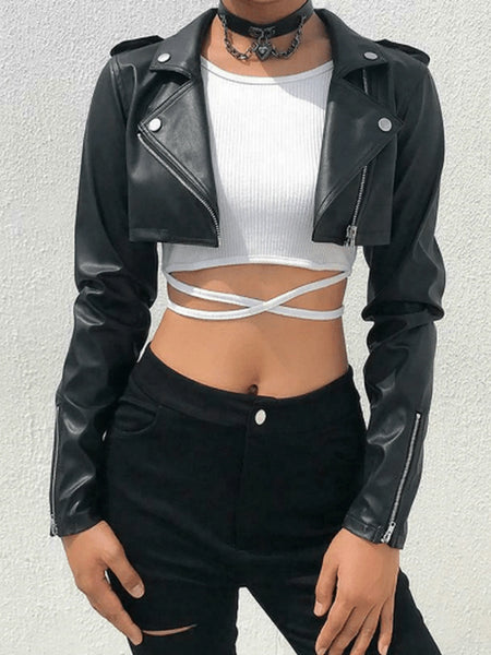 NOORA Womens Lambskin Leather Black Crop Jacket With One Side Zipper | Shoulder Strap | Zip On Sleeves | rt728 — standardized studio hero