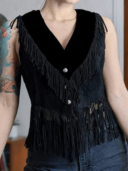 NOORA Womens Lambskin Black Suede Fringe Style Biker Jacket With Button | Fringe style Jacket | ST0105 — standardized studio hero