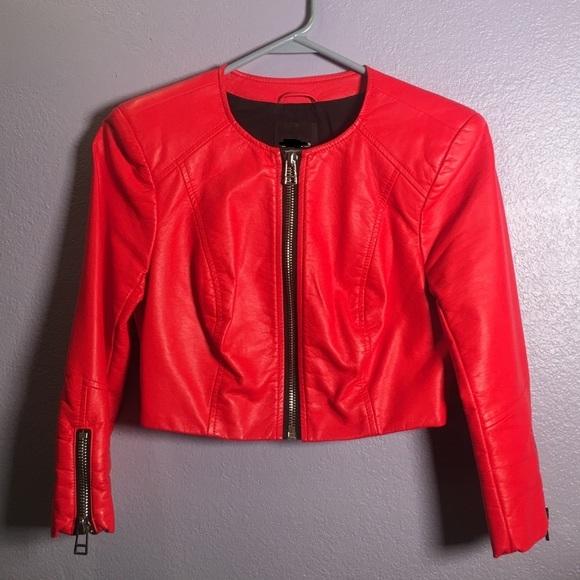 Noora Women's Lambskin Stylish Orange Biker Cropped Leather Jacket, Collarless Club & Party Crop Jacket, Gift for Her