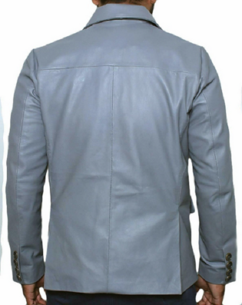 Noora New Men's 100% Lambskin Leather Light Blue Formal Blazer With Two Buttons Designer Office Wear Blazer