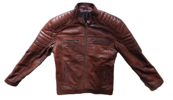 Noora Mens Lambskin  ANTIQUE BROWN Quilted Biker Jacket| Motorcycle Distressed Biker Leather SU0256