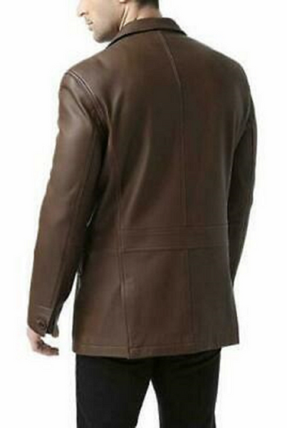 Noora Mens Dark Brown Formal  Leather Blazer With Two Button | Designer Brown  Meeting Wear Leather Blazer SU086