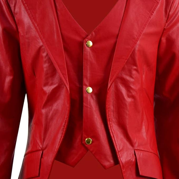 NOORA Men's STEAMPUNK Gothic Victorian Tailcoat Costum RED Genuine Leather Coat Party OverCoat,Long Coat,Classic Young Boy's Dress-SJ507