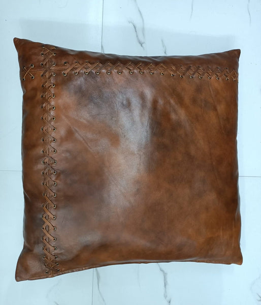 Antique Brown Lambskin Leather Pillow Cover Braided Decorative Throw Covers Lumbar