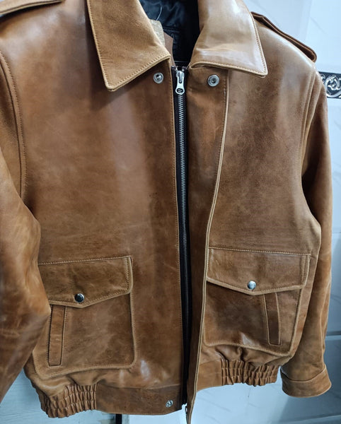 Men's Antique Brown Lambskin Leather Biker Jacket