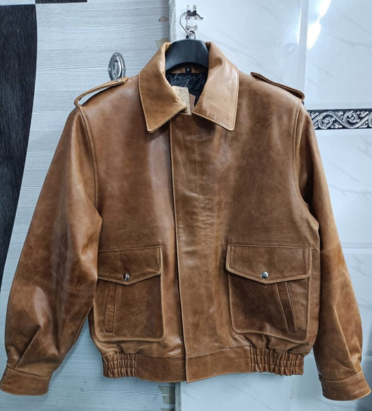 Men's Antique Brown Lambskin Leather Biker Jacket