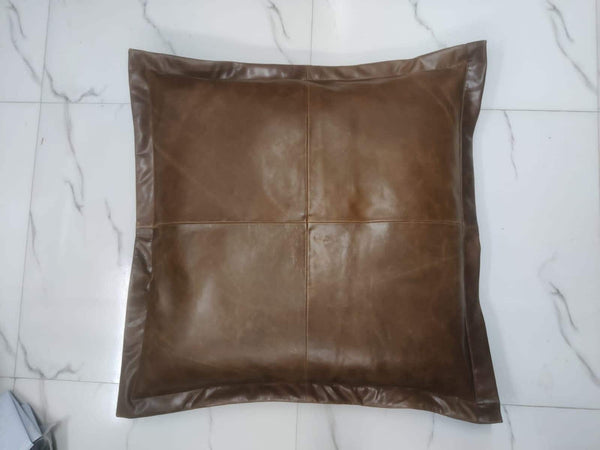 Plain Square Soft Antique Brown Leather Pillow Cover Living Decor Home Decor