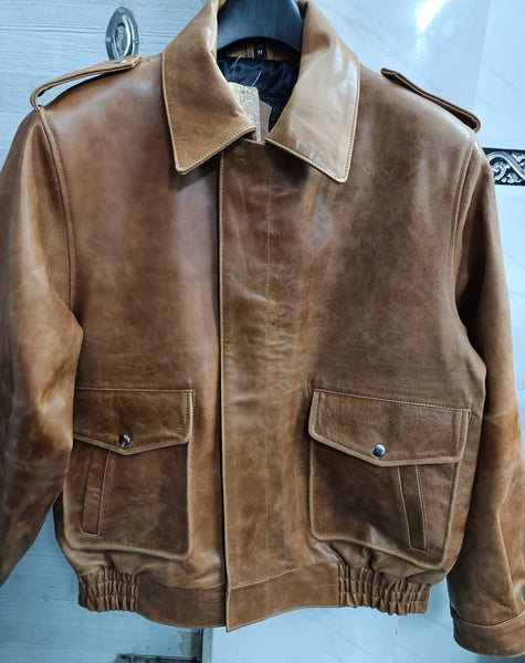 Men's Antique Brown Lambskin Leather Biker Jacket