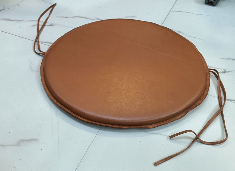 Sheepskin Tan Round Chair Pad Ties Dining Home Office Leather