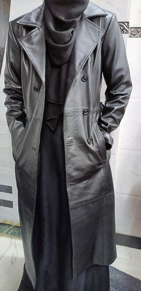 Women's Leather Parka Trench Overcoat