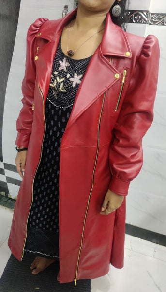 RED Leather Trench Coat