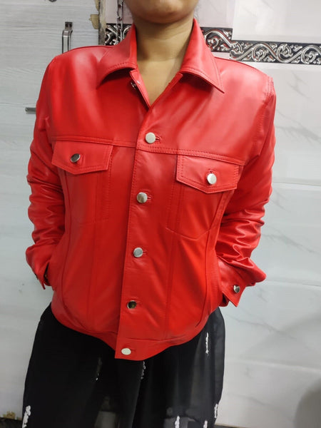 Women's Red Lambskin Leather Shirt