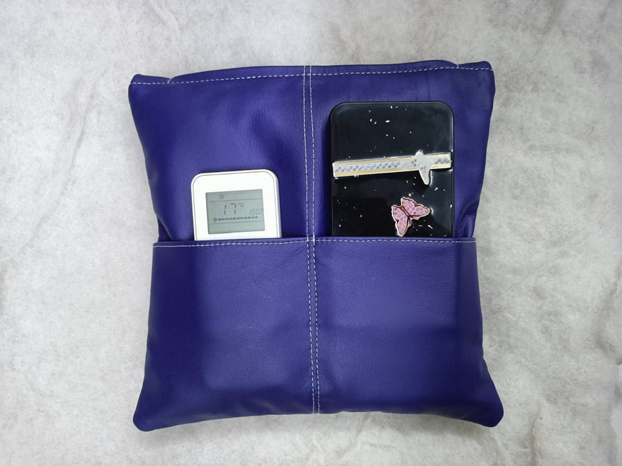 Purple Pocket Leather Pillow Cover Home Decor Square Cushion